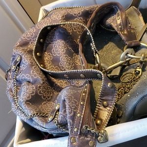 NWOT Kathy Van Zeeland gold and denim blue shoulder bag